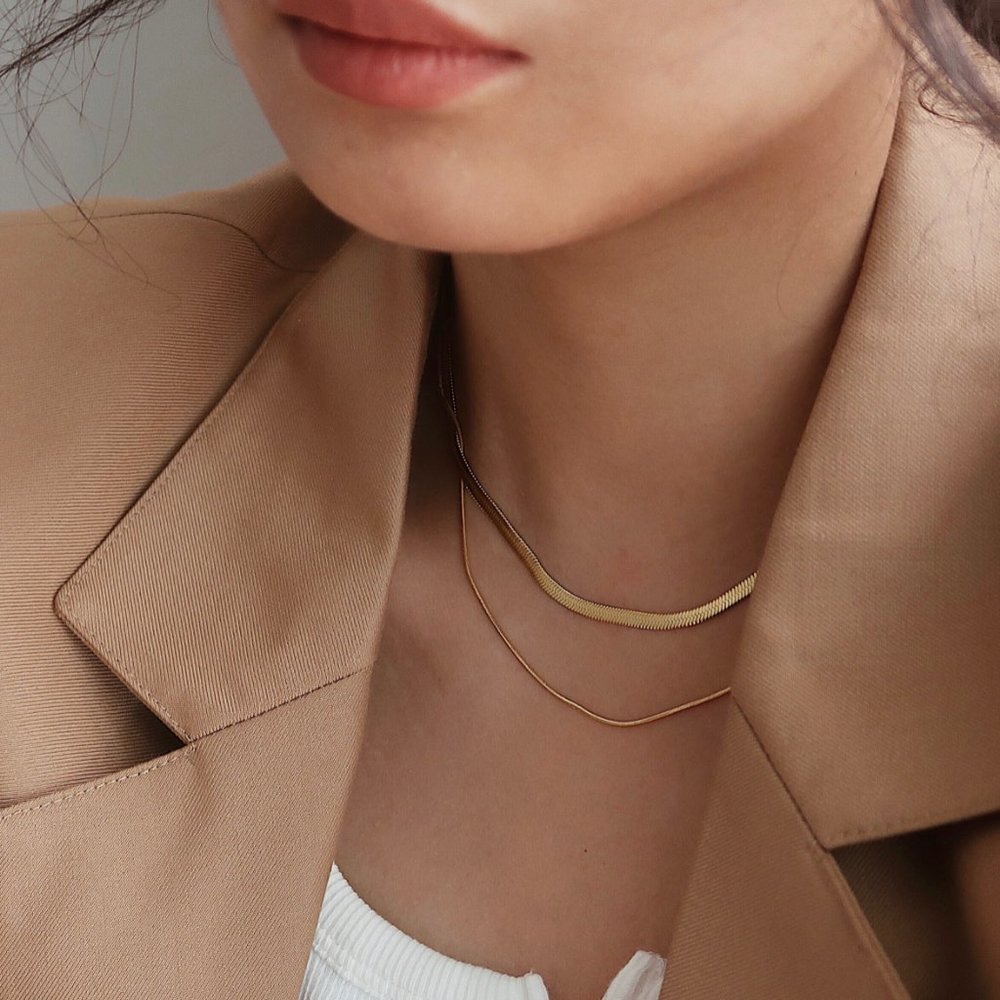 NEW 18K Gold Plated Layered Snake Chain Necklace - Picture 7 of 9